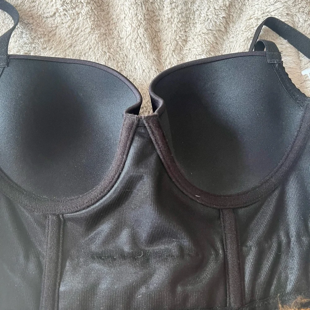 NWT Vintage Y2K Bebe Brown Feather Embellished Black Bustier - Picture 8 of 11